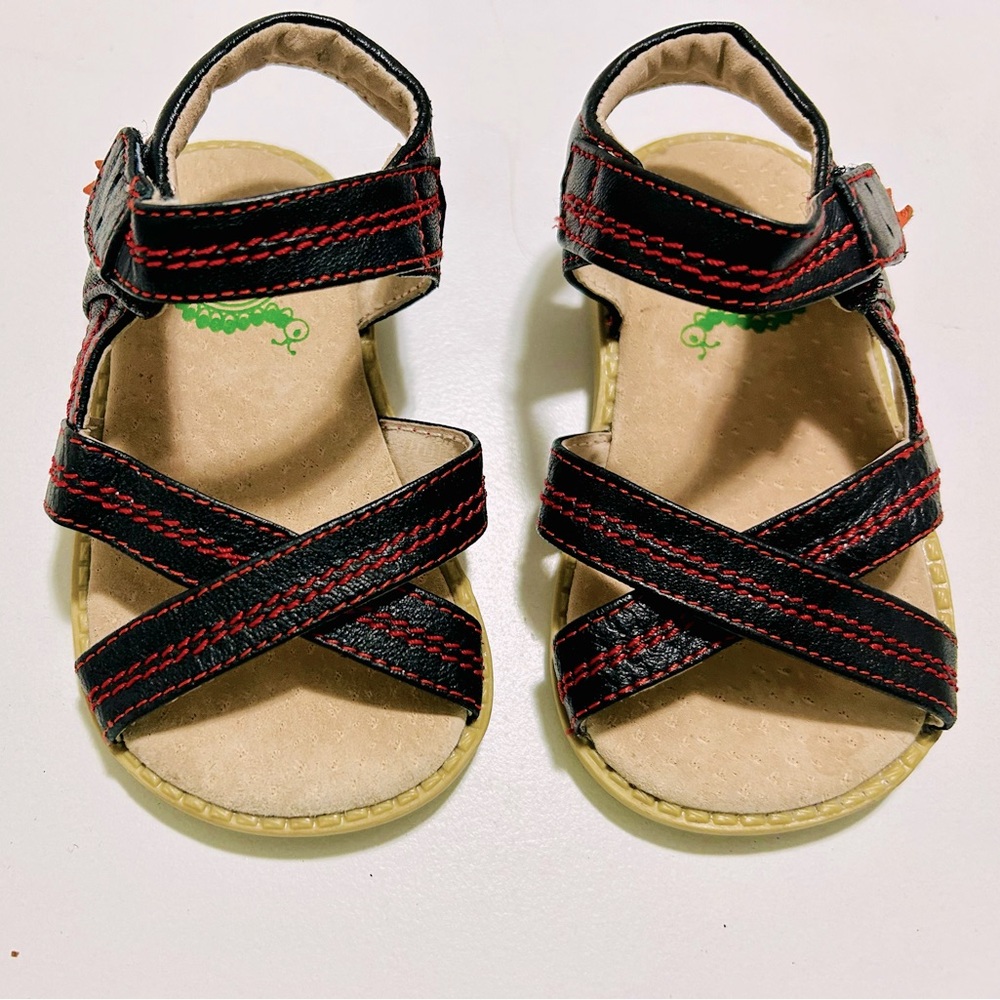 Livie & Luca black sandals red stitching velcro closure Size 5